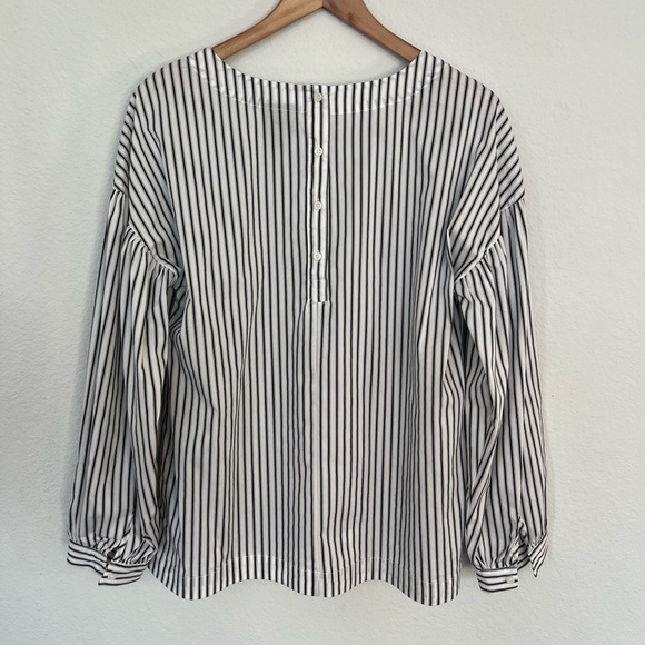 WORTHINGTON BLACK & WHITE STRIPE BLOUSE WITH BUTTONS DOWN THE BACK TOP PORTION - Picture 4 of 7
